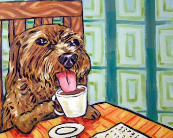 Basset des Fauve at the Coffee Shop Dog Art Print  JSCHMETZ modern abstract folk pop art gift