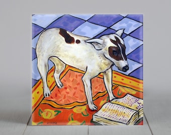 Rat Terrier art - dog lover gift - reading - home office decor - multiple sizes available