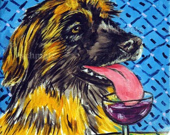 Leonberger at the wine bar - dog art - tile coaster - animal lover gift