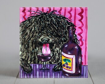 Puli at the Wine Bar Dog Art coaster tile - multiple sizes available