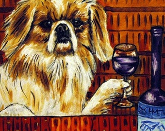 Pekingese at the Wine Bar Dog Art coaster tile Gift