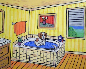 Saint Bernard bathroom, saint bernardart, st. bernard print, canvas wall art dog, animal bathroom, bathroom decor, bathroom canvas, dog art