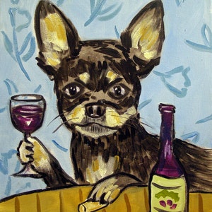 Chihuahua art, wine print, chihuahua wine, canvas print, dog wall art, chihuahua decor, animal canvas print, wall art dog, chihuahua decor