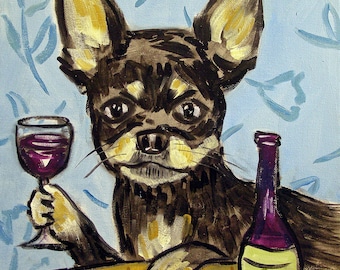 Chihuahua art, wine print, chihuahua wine, canvas print, dog wall art, chihuahua decor, animal canvas print, wall art dog, chihuahua decor