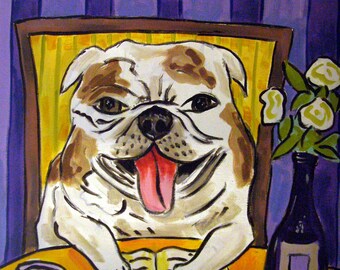 Bulldog reading dog art canvas print gift by georgia artist schmetzpetz