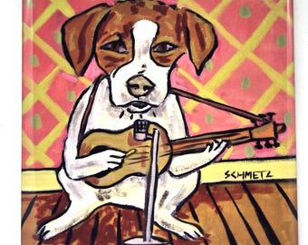 jack russell, jack russell art, jack russell print on tile, jack russell tile, modern dog art, ceramic coaster, guitar art, guitar, gift