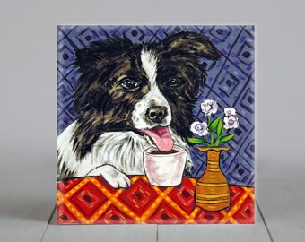 border collie coaster - dog art tile - animal decor gift - multiple sizes