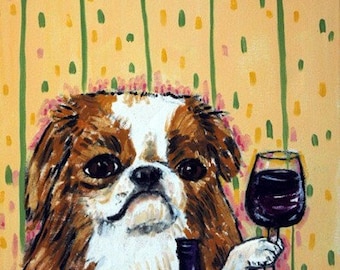 Japanese Chin at the Wine Bar Dog Art Print