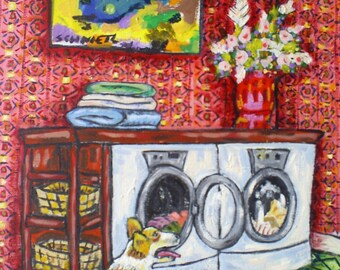 corgi art laundry room decor 13x19 print - matte or glossy