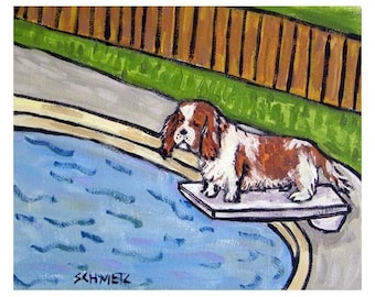 cavalier King Charles Spaniel at the Pool Art Print