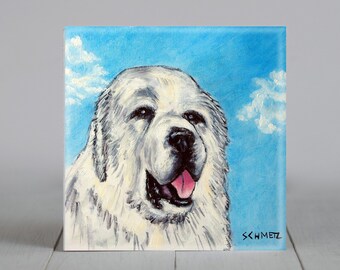 Great Pyrenees with the Sky Dog Art coaster tile - multple sizes