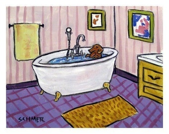 dachshund taking a bath dog art print - 13x19 print - matte or glossy