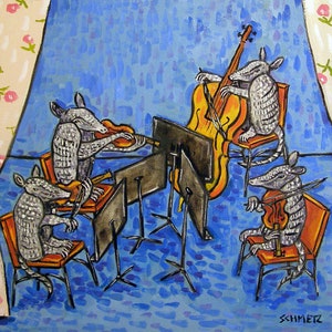 Armadillo String Quartet Coaster Tile - Animal Art Armadillo Gift - Handmade Home Decor