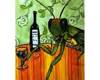 Praying Mantis wine art print - signed by artist Jay schmetz
