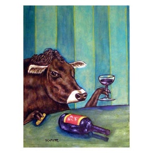 Cow at the Wine Bar Art Print