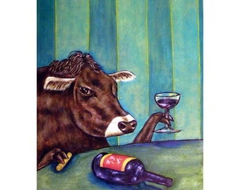 Cow at the Wine Bar Art Print - 13 x19 matte or glosst finish