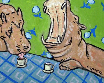 hippo art, hippo coaster, hippo tile, hippo coffee, hippopotamus, animal decor