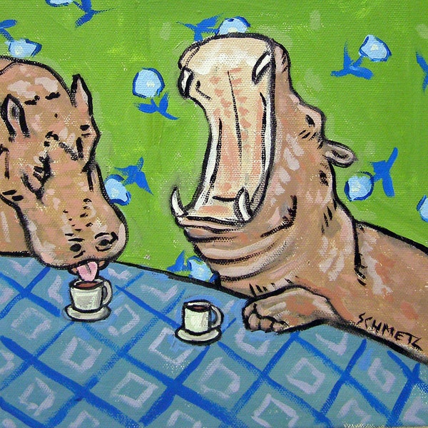 hippo art, hippo coaster, hippo tile, hippo coffee, hippopotamus, animal decor