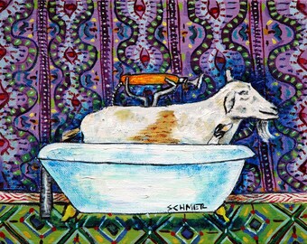 13x19, goat art print, bathroom goat art, farm animal, print animal, goat print, goat bather, animal goat decor,bathroom decor