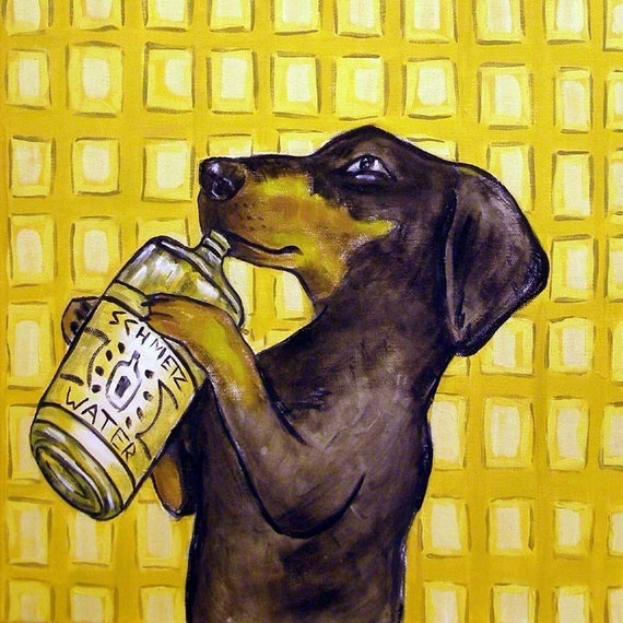 Dachshund Tile Dachshund Art Dachshund Drinking Bottled Water Dog