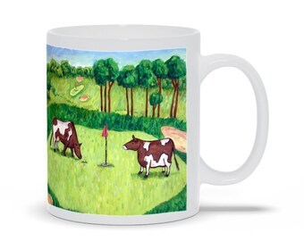 Golfer Mug - Cow Art - The Grazers - Mug - Ceramiac Coffee Mug - Mugs