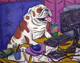 bulldog art - Bulldog art PRINT poster gift dog modern folk computer JSCHMETZ