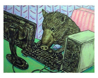 Javelina Working from Home Art Print
