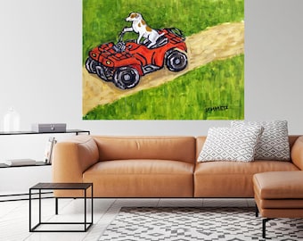 Jack Russelll Terrier Riding an ATV Dog Art Print - dog wall artwork