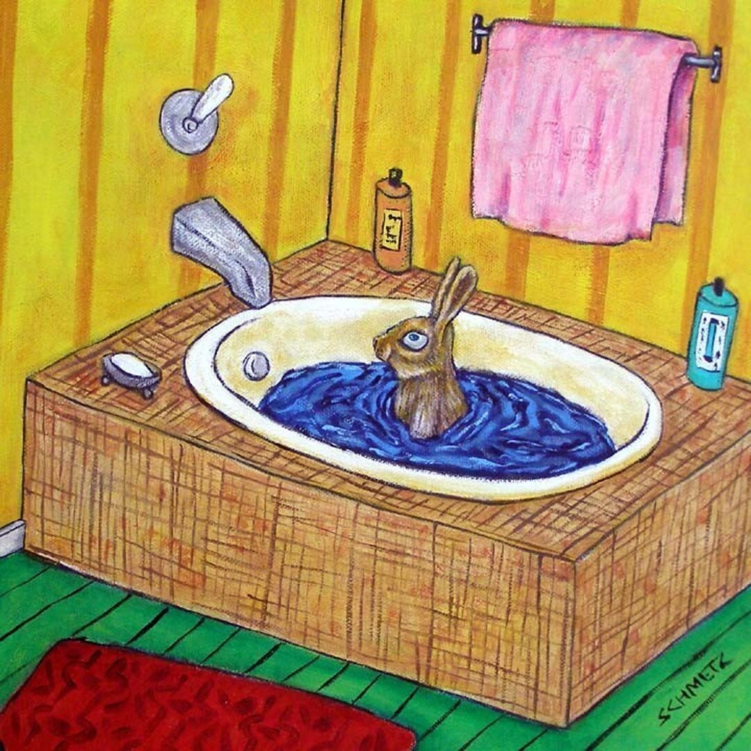 Deviantart Rabbit Bath Bunny Art - Bunny Taking a Bath Animal Rabbit Art Tile Coaster - Bunny ...
