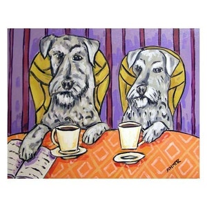 Schnauzers at the Cafe Coffee Shop Dog Art Print  JSCHMETZ modern folk pop art