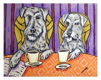 Schnauzers at the Cafe Coffee Shop Dog Art Print