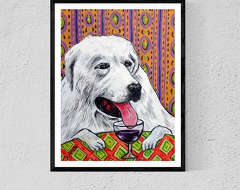 great pyrenees art print - wine artwork - 13x19 - matte or glossy