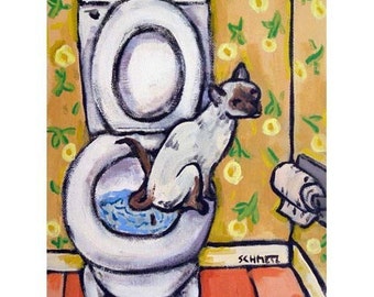 siamese cat in the bathroom 13x19 art print - matte or glossy