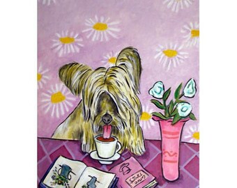Skye Terrier at the Coffee Shop Dog Art Print - 13x19 - matte or glossy