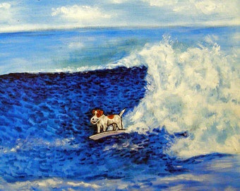 jack russell, jack russell terrier, jack russell art, jack russell print on tile, ceramic coaster, gift, surfing art, gift,tile