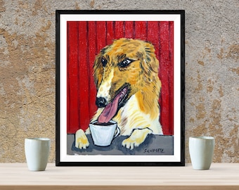 BORZOI coffee dog - archival art print