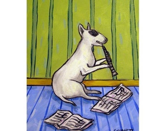 Bull Terrier Playing the Clarinet 13x19 dog art print - matte or glossy