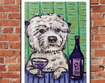 westie west highland white terrier art wine canvas wall art print - ready to hang by schmetzpetz