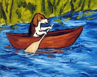 beagle tile - beagle art - Beagle Riding a Canoe Dog Art coaster tile gift - beagle gifts - coaster