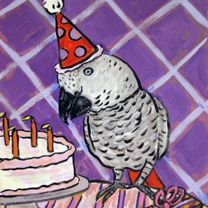 African Grey Parrot Birthday Bird art tile coaster gift - multiple sizes avasilable