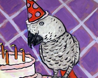 African Grey Parrot Birthday Bird art tile coaster gift - multiple sizes avasilable