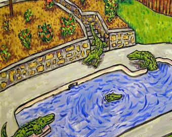 Alligator pool part - art - tile coaster - gift - home decor