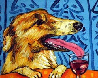 Borzoi at the Wine Bar Dog Art coaster tile Gift - multiple sizesa available