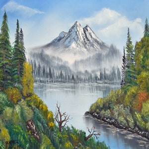 Misty mountains with lake mountain home decor coaster tile gift art - multipel sizes
