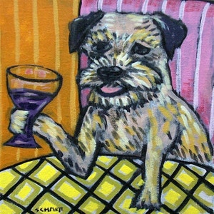 Border Terrier Ceramic Coaster - WINE Dog Art - Modern Design