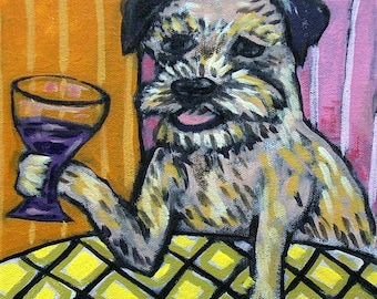 Border Terrier - WINE - Border terrier tile, print on tile, dog, dog art, dog tile, border terrier art, ceramic coaster, modern