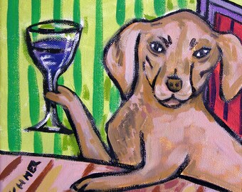 Vizsla Wine Dog Art Ceramic Coaster Tile - Animal Print Gift Item