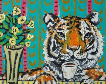 TIGER art - tiger gifts - coffee art - coffee gifts - tile - coaster -tiger print - tiger lover - art coaster tile gift - cafe decor