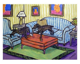 Black Labrador Retriever Tea Time Dog Art Print - 13x19 - matt or glossy