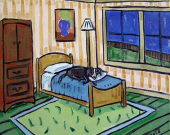 border collie sleeping dog art artoek print - stretchec canvas or paper print - multiple sizes available